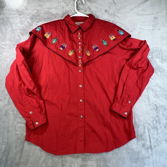 Westbound Red Embroidered Bead Embellished Native American Shirt Women Sz L - Picture 1 of 13